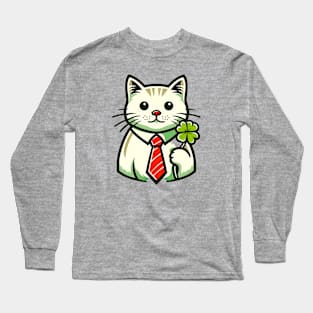 Cat Holding Shamrock for St Patricks Day Long Sleeve T-Shirt